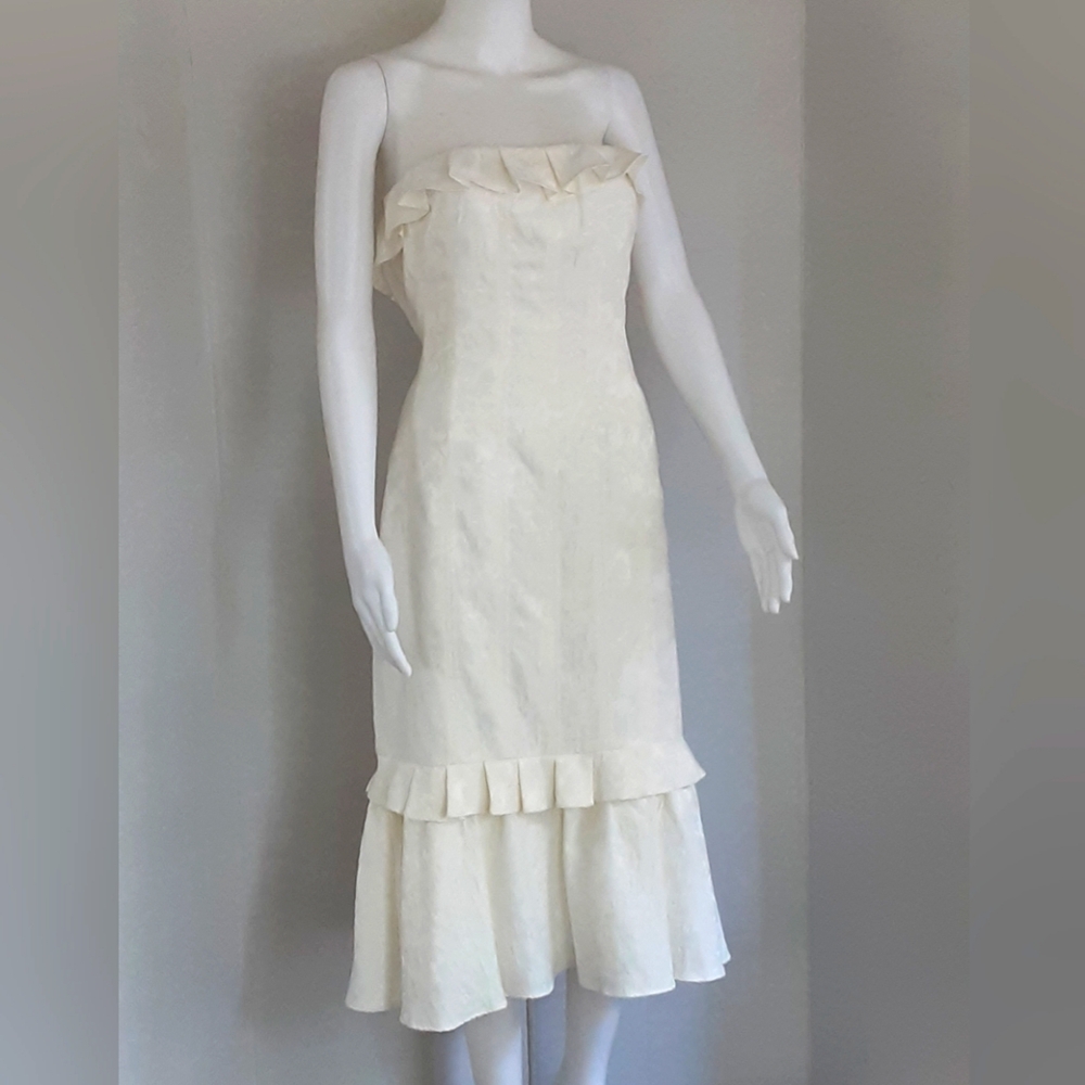 ANTONIO MELANI Sophia Ivory Jacquard Strapless Ruffled Cocktail Sheath Sz 12 NWT